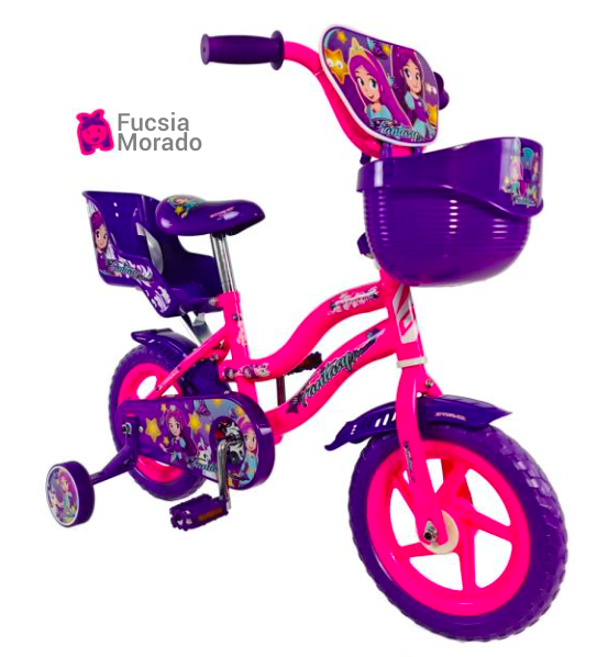 BICICLETA ONTRAIL RIN 12 FANTASY PRINCESS C/CANASTA FUCSIA - MORADO