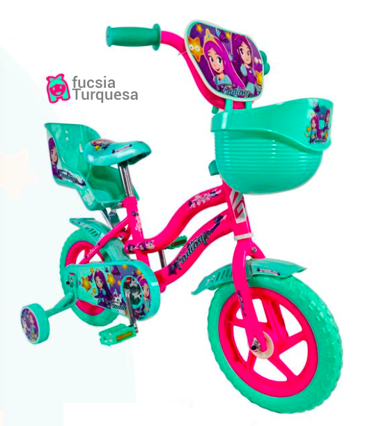 BICICLETA ONTRAIL RIN 12 FANTASY PRINCESS C/CANASTA FUCSIA - TURQUESA