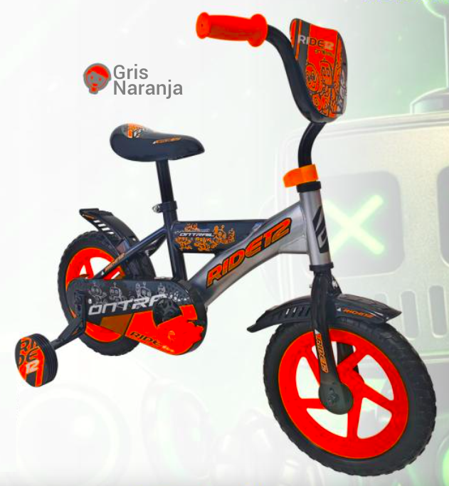 BICICLETA ONTRAIL RIN 12 RIDE GRIS - NARANJA