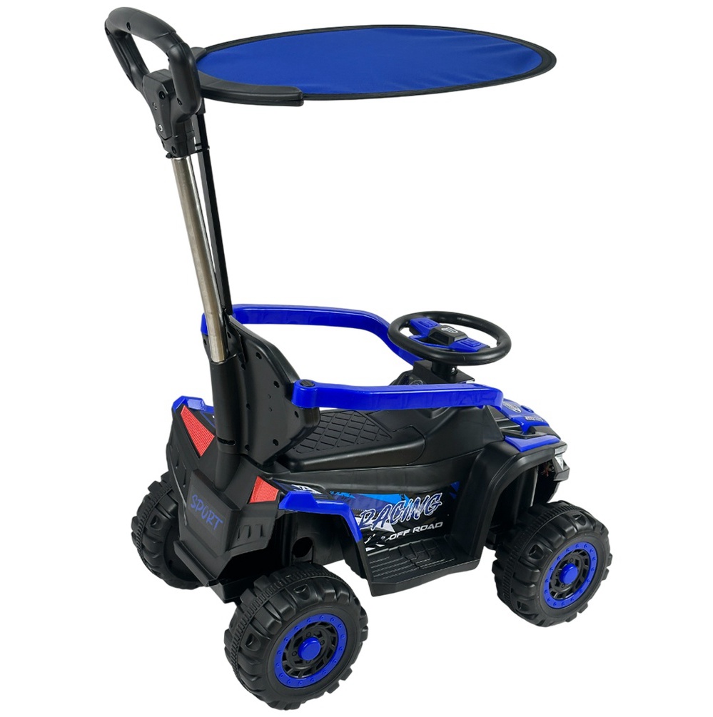 ANDADOR TIPO CUATRIMOTO PROFIT COLOR AZUL CON PARASOL, CON BARRA DE EMPUJE Y DIRECCIÓN – Profit – TRICICLOS | Ciclo La Paz Barranquilla